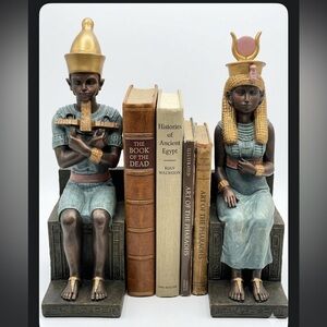 Egyptian Antiquities Trinity Bookends Isis, Hathor & Menkaure Hieroglyphics